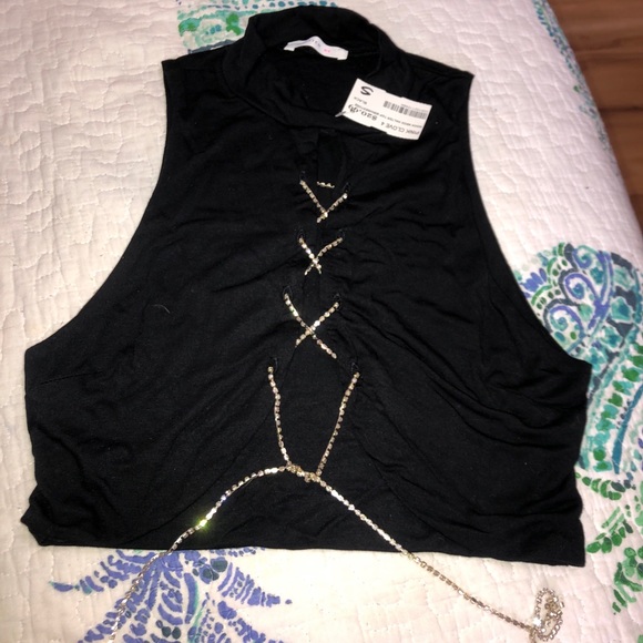 Black Diamond Tie Crop Top - Picture 1 of 2